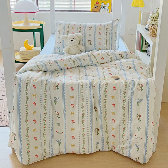 91家纺网 家纺一手货源 找家纺 海岛哥哥 2025新款云朵水洗棉学生床宿舍上下铺三件套 浪漫之约