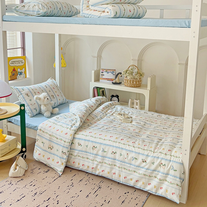 91家纺网 家纺一手货源 找家纺 海岛哥哥 2025新款云朵水洗棉学生床宿舍上下铺三件套 浪漫之约