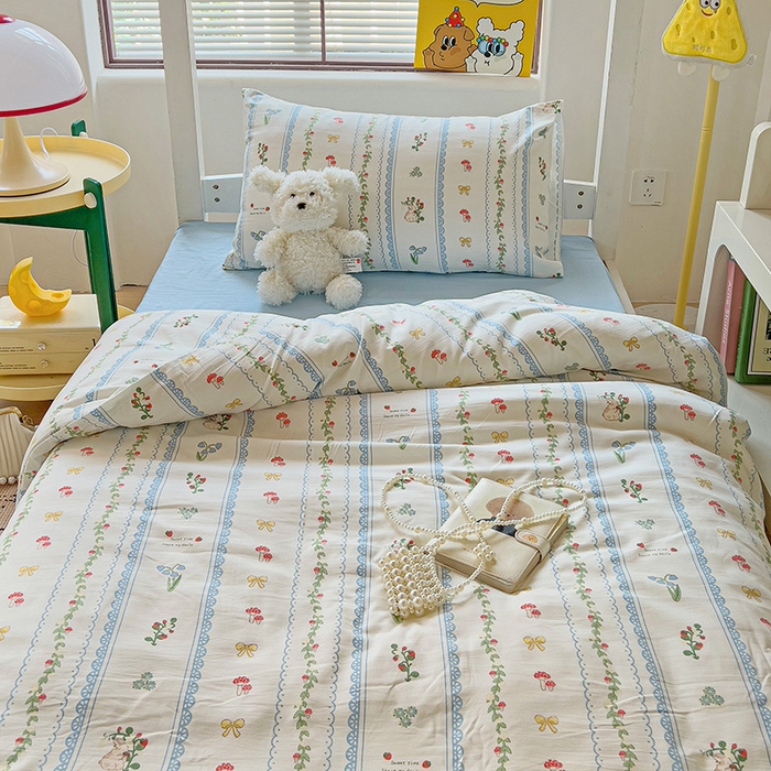 91家纺网 家纺一手货源 找家纺 海岛哥哥 2025新款云朵水洗棉学生床宿舍上下铺三件套 浪漫之约