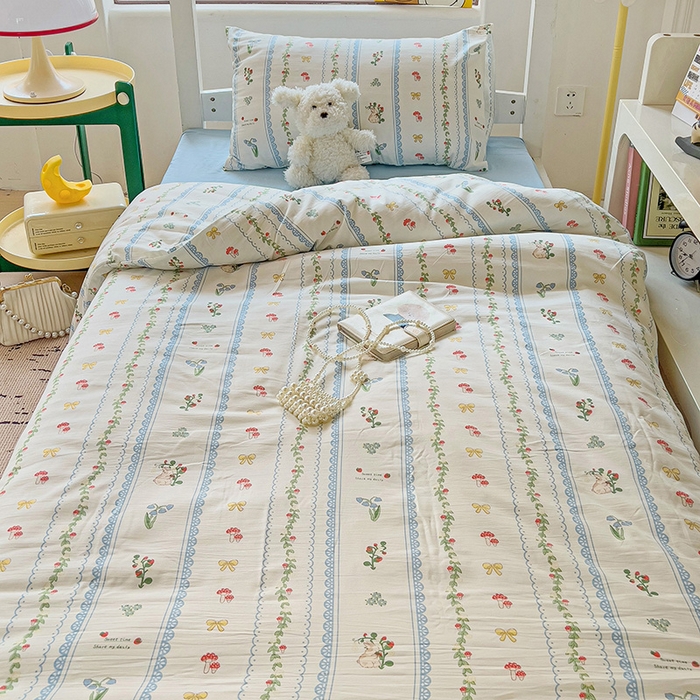 91家纺网 家纺一手货源 找家纺 海岛哥哥 2025新款云朵水洗棉学生床宿舍上下铺三件套 浪漫之约