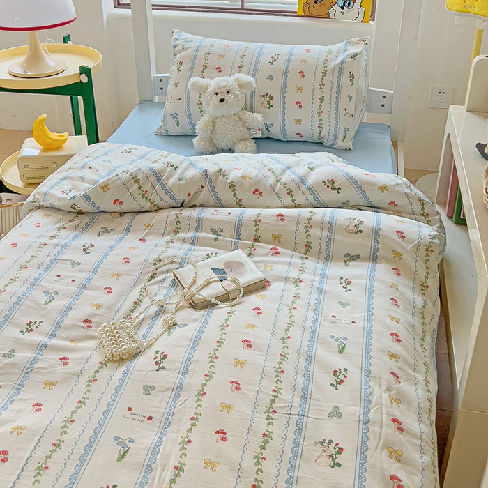 91家纺网 家纺一手货源 找家纺 海岛哥哥 2025新款云朵水洗棉学生床宿舍上下铺三件套 浪漫之约