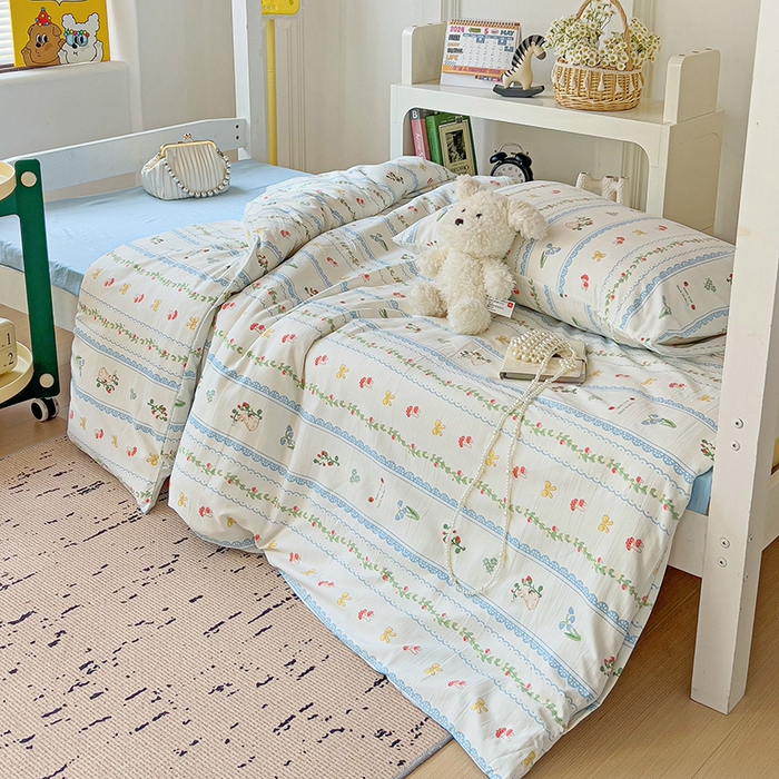 91家纺网 家纺一手货源 找家纺 海岛哥哥 2025新款云朵水洗棉学生床宿舍上下铺三件套 浪漫之约