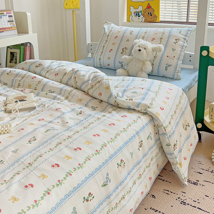 91家纺网 家纺一手货源 找家纺 海岛哥哥 2025新款云朵水洗棉学生床宿舍上下铺三件套 浪漫之约