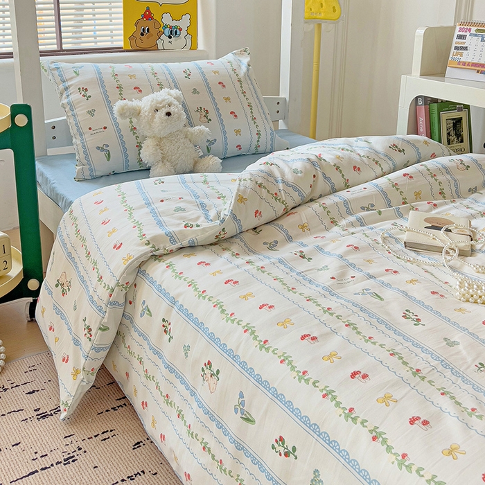 91家纺网 家纺一手货源 找家纺 海岛哥哥 2025新款云朵水洗棉学生床宿舍上下铺三件套 浪漫之约