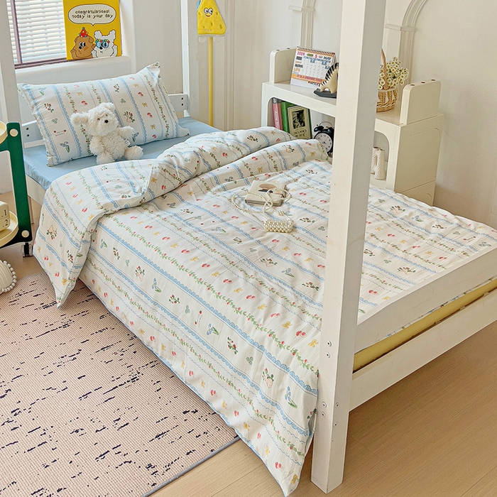 91家纺网 家纺一手货源 找家纺 海岛哥哥 2025新款云朵水洗棉学生床宿舍上下铺三件套 浪漫之约