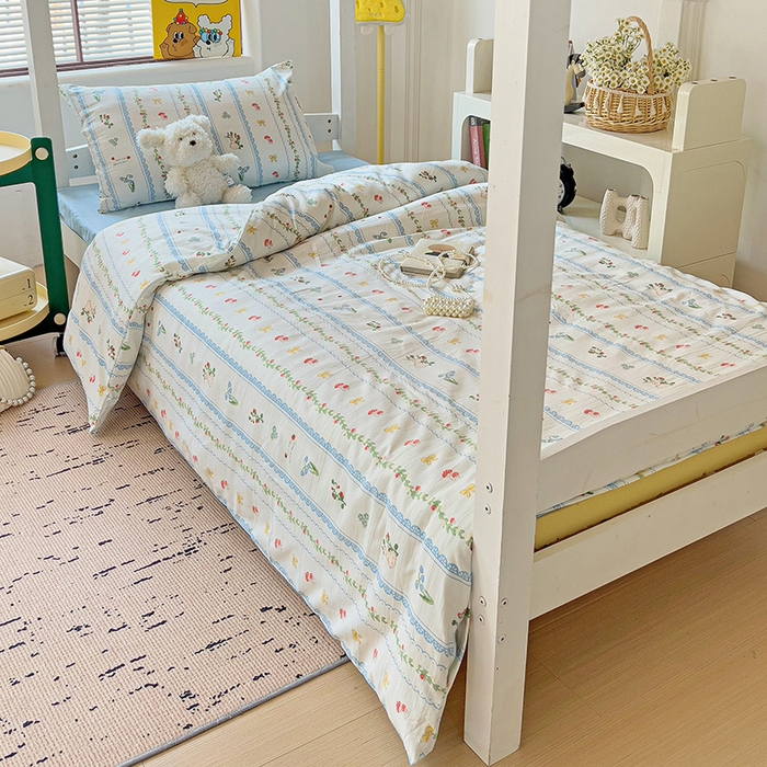 91家纺网 家纺一手货源 找家纺 海岛哥哥 2025新款云朵水洗棉学生床宿舍上下铺三件套 浪漫之约