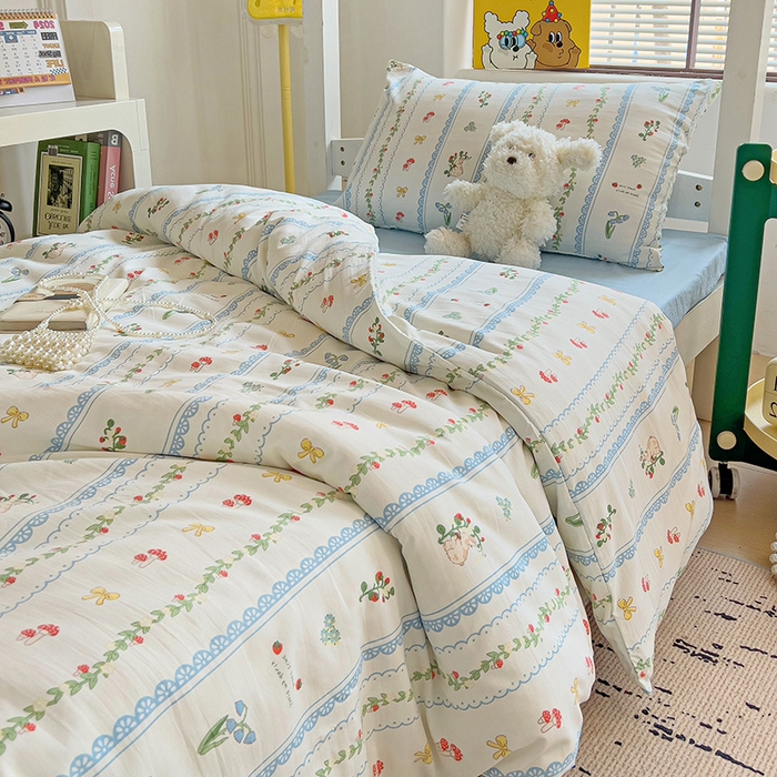 91家纺网 家纺一手货源 找家纺 海岛哥哥 2025新款云朵水洗棉学生床宿舍上下铺三件套 浪漫之约