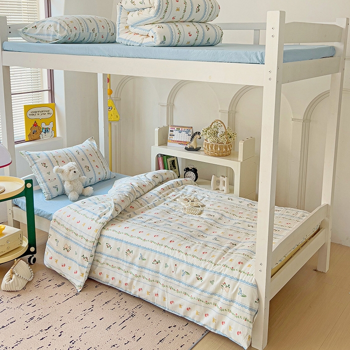 91家纺网 家纺一手货源 找家纺 海岛哥哥 2025新款云朵水洗棉学生床宿舍上下铺三件套 浪漫之约