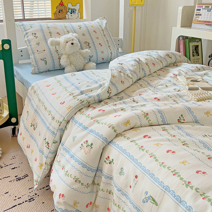 91家纺网 家纺一手货源 找家纺 海岛哥哥 2025新款云朵水洗棉学生床宿舍上下铺三件套 浪漫之约