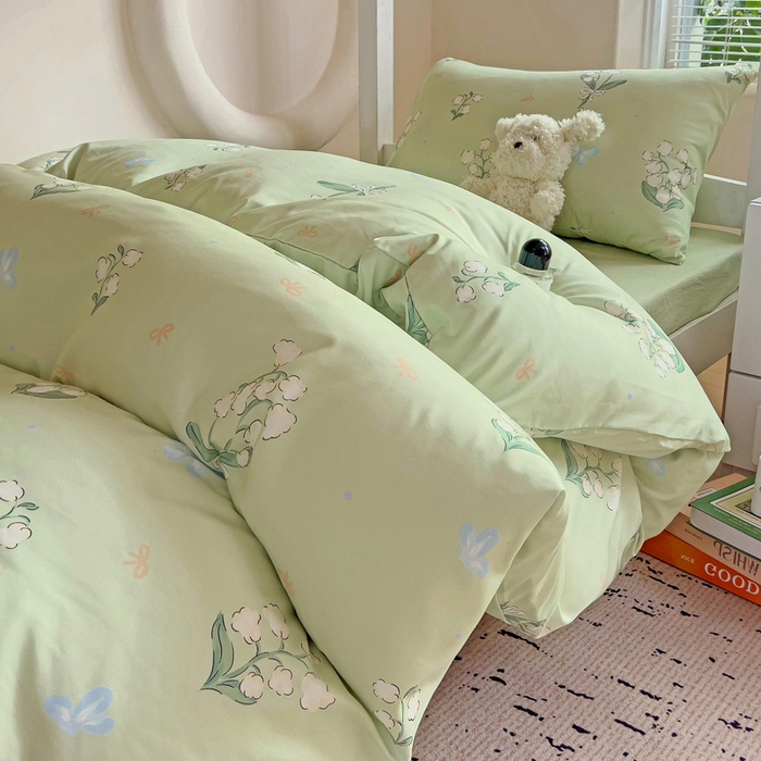 91家纺网 家纺一手货源 找家纺 海岛哥哥 2025新款云朵水洗棉学生床宿舍上下铺三件套 铃兰花