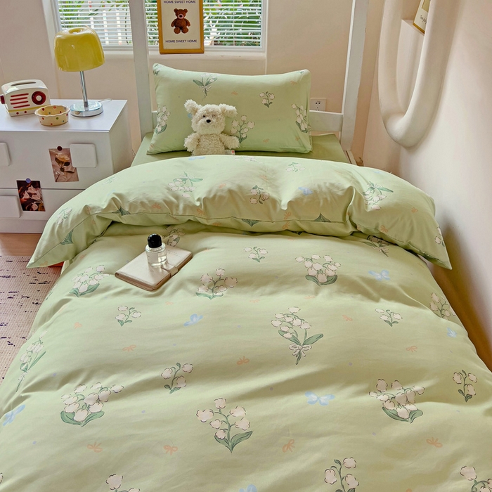 91家纺网 家纺一手货源 找家纺 海岛哥哥 2025新款云朵水洗棉学生床宿舍上下铺三件套 铃兰花