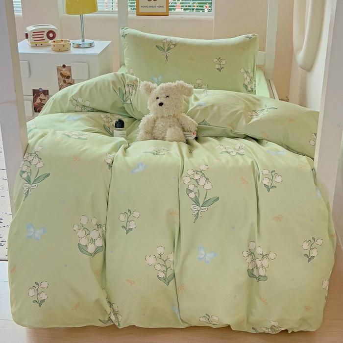 91家纺网 家纺一手货源 找家纺 海岛哥哥 2025新款云朵水洗棉学生床宿舍上下铺三件套 铃兰花