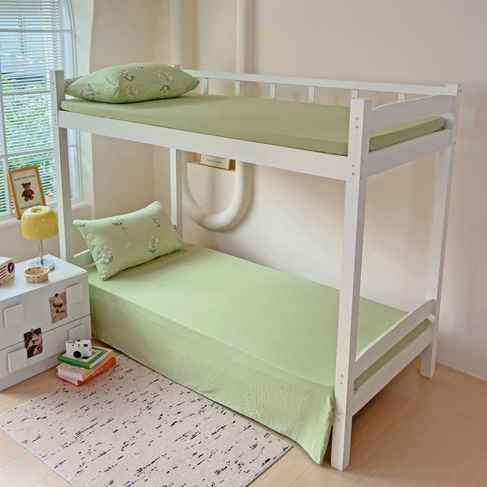 91家纺网 家纺一手货源 找家纺 海岛哥哥 2025新款云朵水洗棉学生床宿舍上下铺三件套 铃兰花