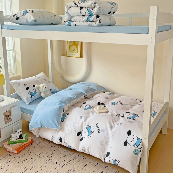 91家纺网 家纺一手货源 找家纺 海岛哥哥 2025新款云朵水洗棉学生床宿舍上下铺三件套 俏皮小狗