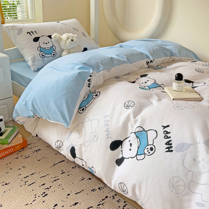 91家纺网 家纺一手货源 找家纺 海岛哥哥 2025新款云朵水洗棉学生床宿舍上下铺三件套 俏皮小狗