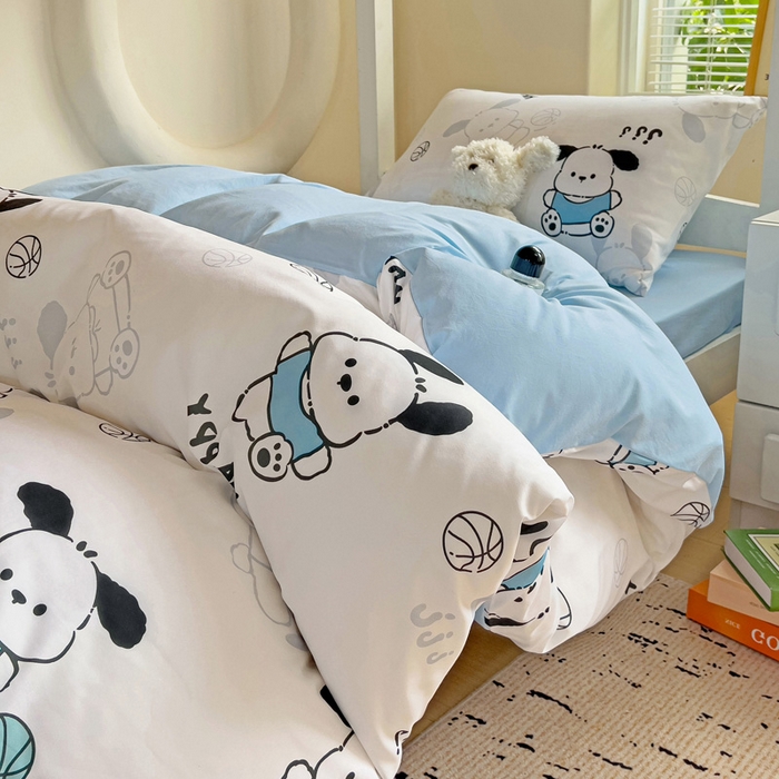 91家纺网 家纺一手货源 找家纺 海岛哥哥 2025新款云朵水洗棉学生床宿舍上下铺三件套 俏皮小狗