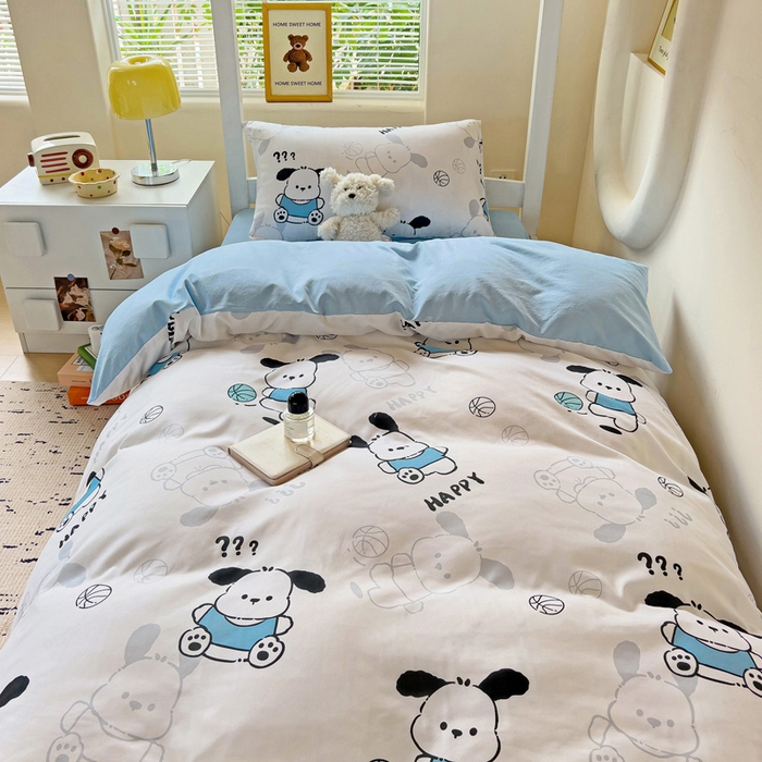 91家纺网 家纺一手货源 找家纺 海岛哥哥 2025新款云朵水洗棉学生床宿舍上下铺三件套 俏皮小狗