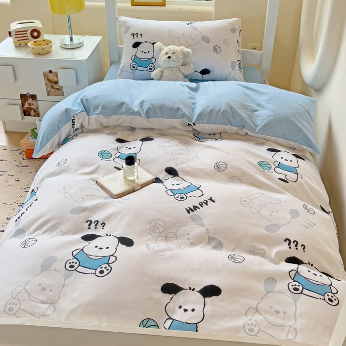 91家纺网 家纺一手货源 找家纺 海岛哥哥 2025新款云朵水洗棉学生床宿舍上下铺三件套 俏皮小狗