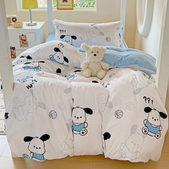 91家纺网 家纺一手货源 找家纺 海岛哥哥 2025新款云朵水洗棉学生床宿舍上下铺三件套 俏皮小狗