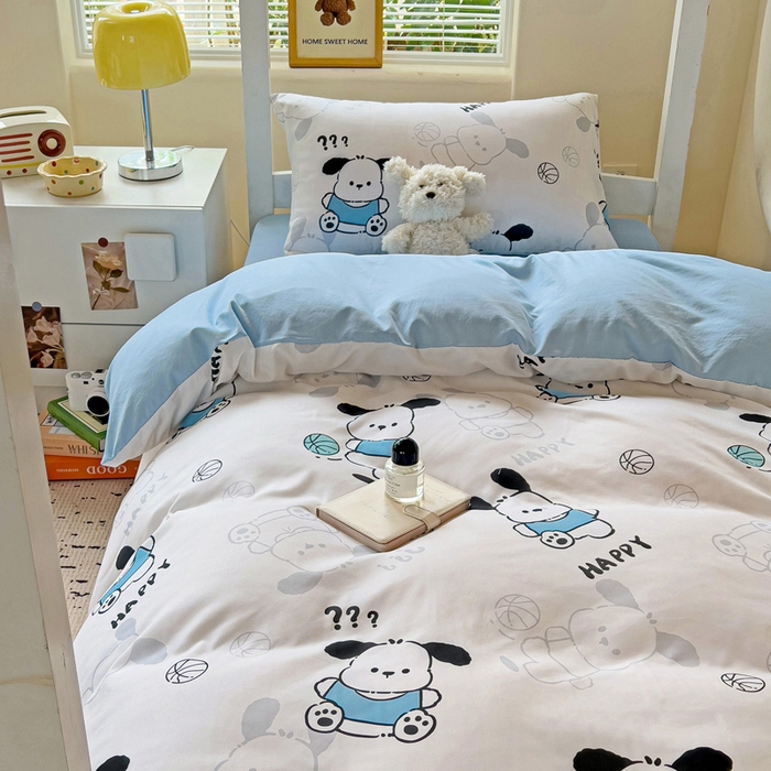 91家纺网 家纺一手货源 找家纺 海岛哥哥 2025新款云朵水洗棉学生床宿舍上下铺三件套 俏皮小狗