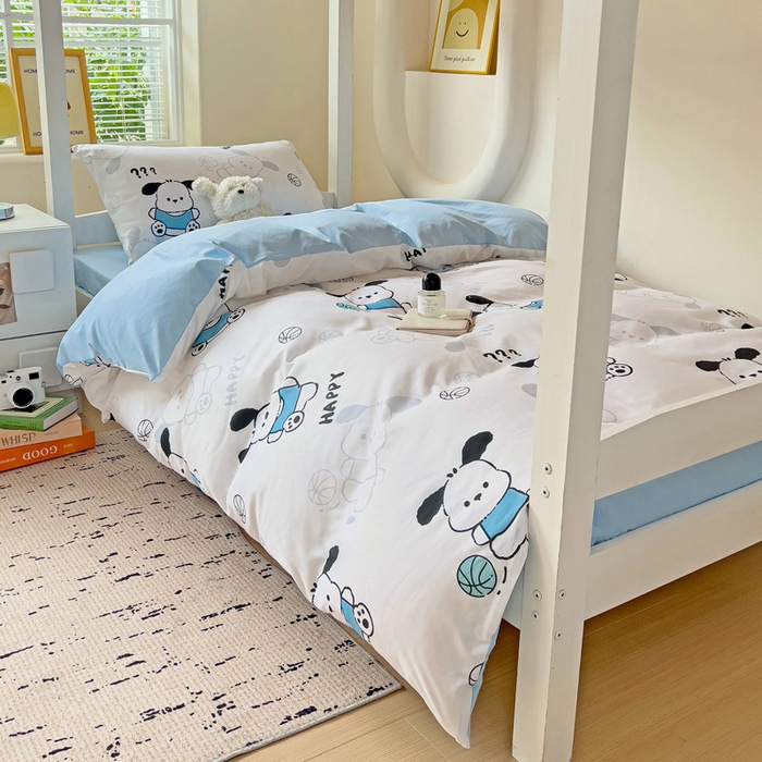 91家纺网 家纺一手货源 找家纺 海岛哥哥 2025新款云朵水洗棉学生床宿舍上下铺三件套 俏皮小狗