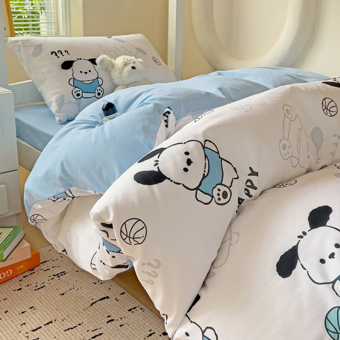 91家纺网 家纺一手货源 找家纺 海岛哥哥 2025新款云朵水洗棉学生床宿舍上下铺三件套 俏皮小狗