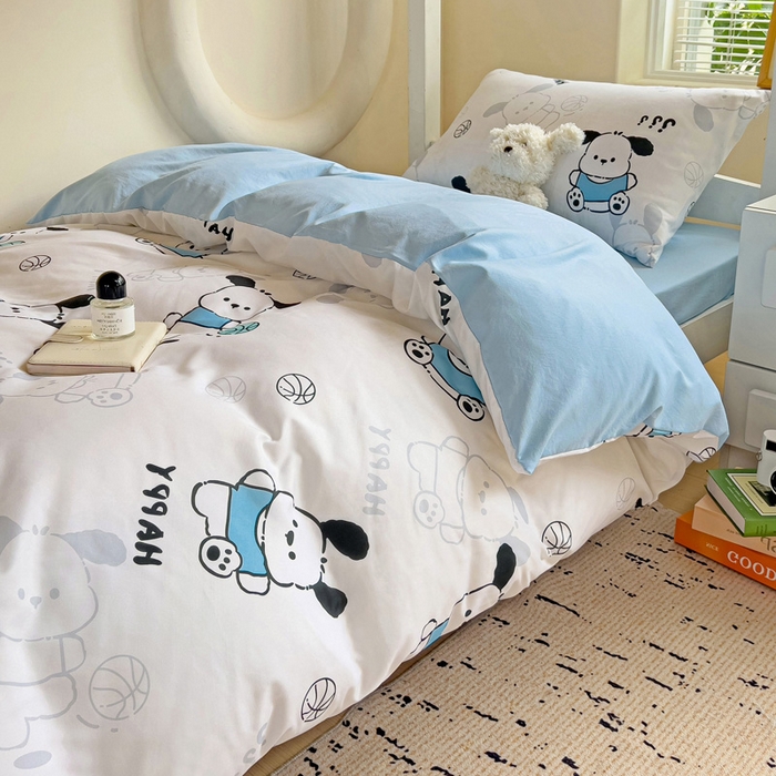 91家纺网 家纺一手货源 找家纺 海岛哥哥 2025新款云朵水洗棉学生床宿舍上下铺三件套 俏皮小狗