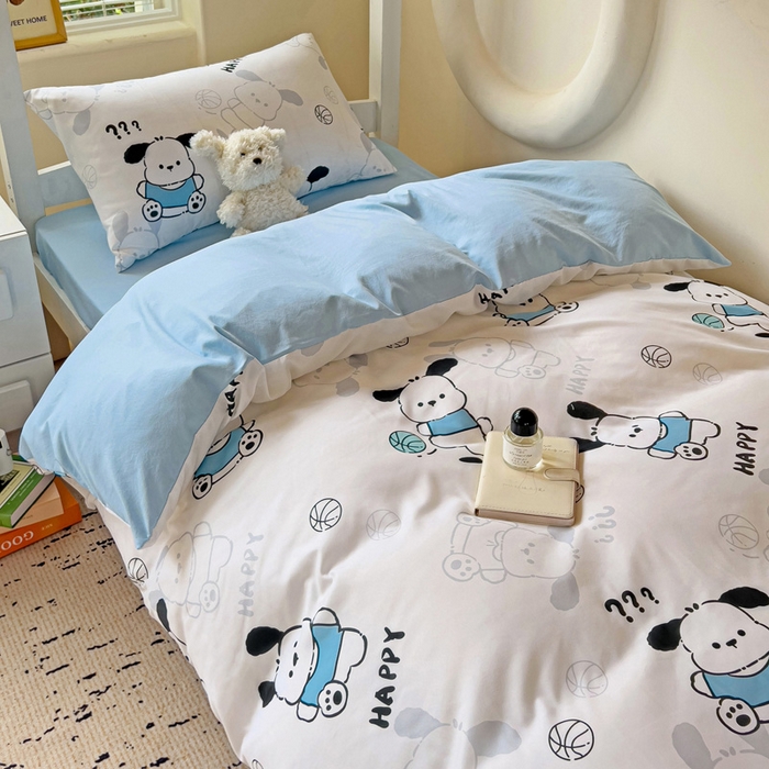 91家纺网 家纺一手货源 找家纺 海岛哥哥 2025新款云朵水洗棉学生床宿舍上下铺三件套 俏皮小狗