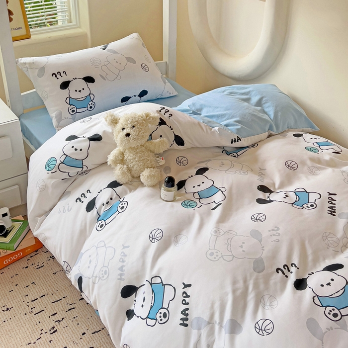 91家纺网 家纺一手货源 找家纺 海岛哥哥 2025新款云朵水洗棉学生床宿舍上下铺三件套 俏皮小狗