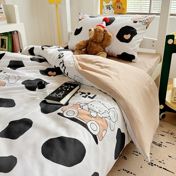 91家纺网 家纺一手货源 找家纺 海岛哥哥 2025新款云朵水洗棉学生床宿舍上下铺三件套 快乐假期