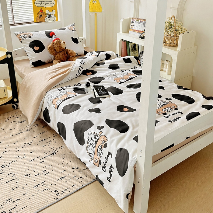 91家纺网 家纺一手货源 找家纺 海岛哥哥 2025新款云朵水洗棉学生床宿舍上下铺三件套 快乐假期