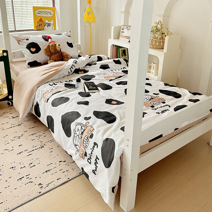 91家纺网 家纺一手货源 找家纺 海岛哥哥 2025新款云朵水洗棉学生床宿舍上下铺三件套 快乐假期