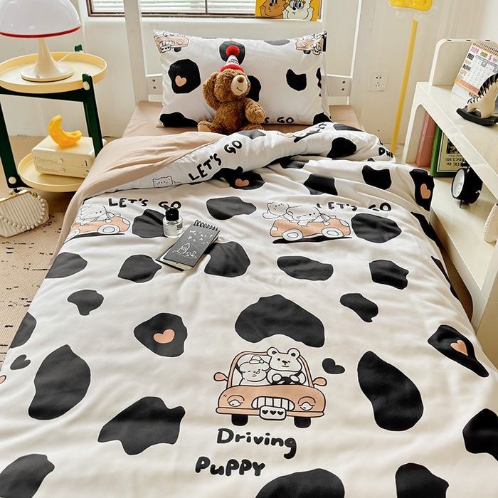 91家纺网 家纺一手货源 找家纺 海岛哥哥 2025新款云朵水洗棉学生床宿舍上下铺三件套 快乐假期