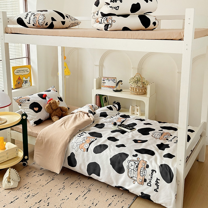 91家纺网 家纺一手货源 找家纺 海岛哥哥 2025新款云朵水洗棉学生床宿舍上下铺三件套 快乐假期