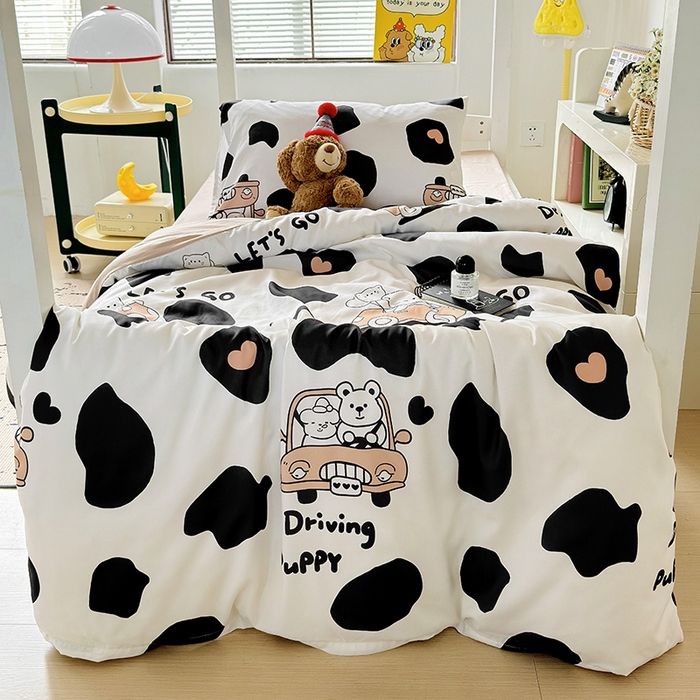 91家纺网 家纺一手货源 找家纺 海岛哥哥 2025新款云朵水洗棉学生床宿舍上下铺三件套 快乐假期