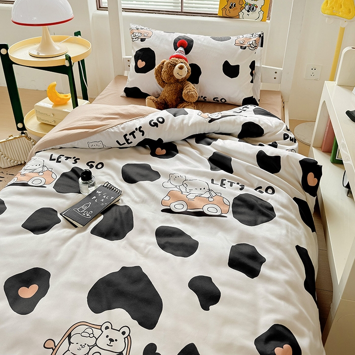 91家纺网 家纺一手货源 找家纺 海岛哥哥 2025新款云朵水洗棉学生床宿舍上下铺三件套 快乐假期