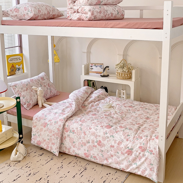 91家纺网 家纺一手货源 找家纺 海岛哥哥 2025新款云朵水洗棉学生床宿舍上下铺三件套 乖粉熊