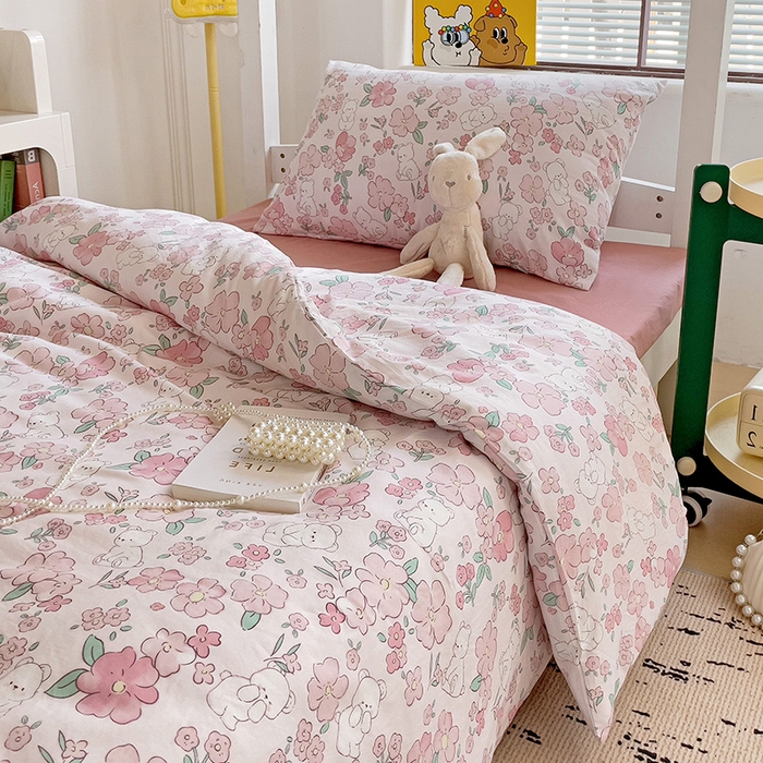 91家纺网 家纺一手货源 找家纺 海岛哥哥 2025新款云朵水洗棉学生床宿舍上下铺三件套 乖粉熊