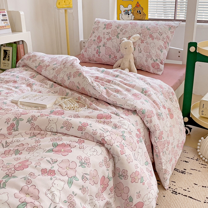 91家纺网 家纺一手货源 找家纺 海岛哥哥 2025新款云朵水洗棉学生床宿舍上下铺三件套 乖粉熊