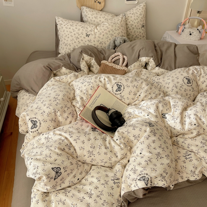 91家纺网 家纺一手货源 找家纺 初念 2025新款1云感双层纱印花四件套（含买家秀） 困蝶