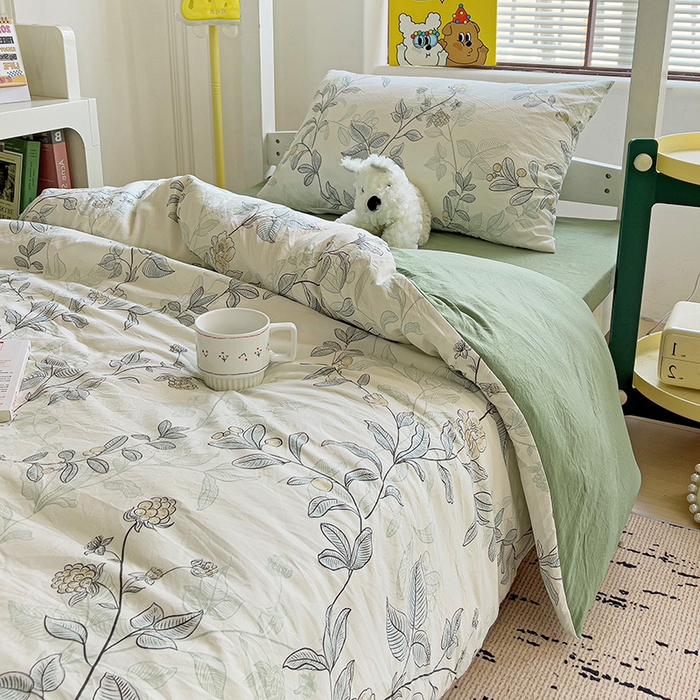 91家纺网 家纺一手货源 找家纺 海岛哥哥 2025新款云朵水洗棉学生床宿舍上下铺三件套 藤蔓