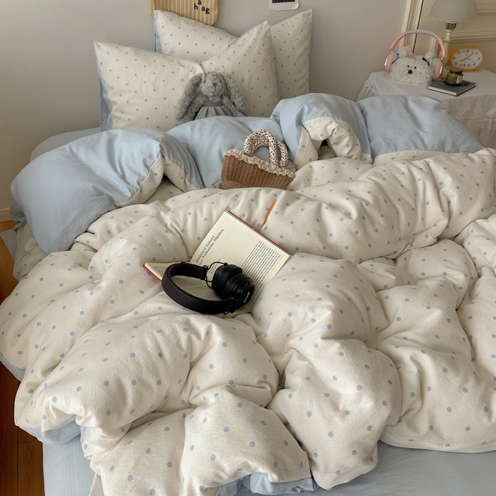 91家纺网 家纺一手货源 找家纺 初念 2025新款1云感双层纱印花四件套（含买家秀） 海盐波点