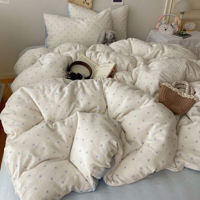 91家纺网 家纺一手货源 找家纺 初念 2025新款1云感双层纱印花四件套（含买家秀） 海盐波点