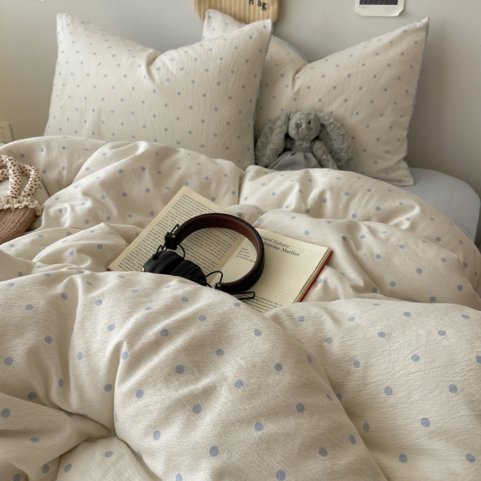 91家纺网 家纺一手货源 找家纺 初念 2025新款1云感双层纱印花四件套（含买家秀） 海盐波点