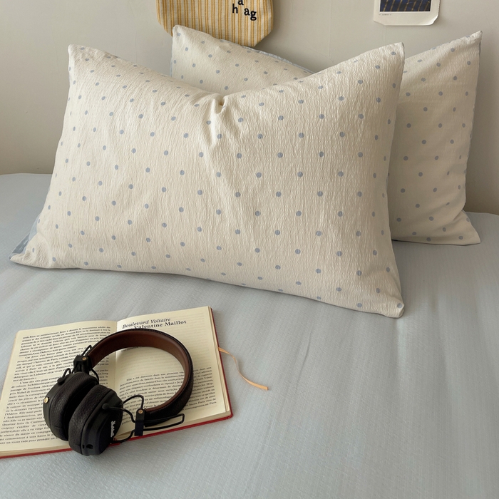 91家纺网 家纺一手货源 找家纺 初念 2025新款1云感双层纱印花四件套（含买家秀） 海盐波点