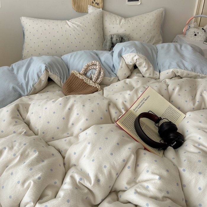 91家纺网 家纺一手货源 找家纺 初念 2025新款1云感双层纱印花四件套（含买家秀） 海盐波点