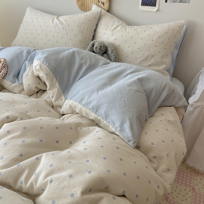 91家纺网 家纺一手货源 找家纺 初念 2025新款1云感双层纱印花四件套（含买家秀） 海盐波点