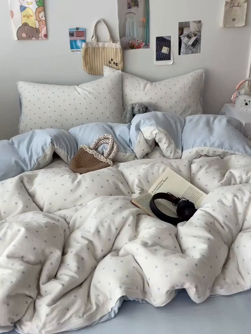 91家纺网 家纺一手货源 找家纺 初念 2025新款1云感双层纱印花四件套（含买家秀） 海盐波点