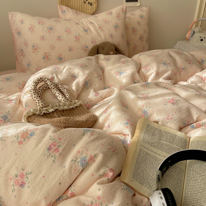 91家纺网 家纺一手货源 找家纺 初念 2025新款1云感双层纱印花四件套（含买家秀） 芊芊花海