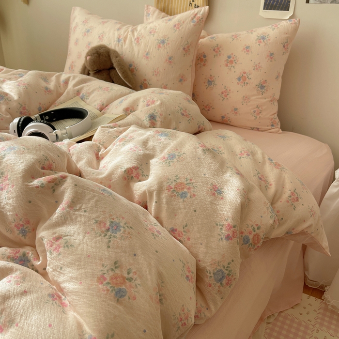 91家纺网 家纺一手货源 找家纺 初念 2025新款1云感双层纱印花四件套（含买家秀） 芊芊花海